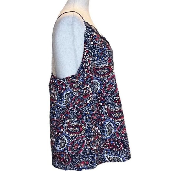 Papaya Womens Navy Multicolor Floral Pattern Lace Sleeveless Pullover Top SZ 18 - Picture 2 of 8